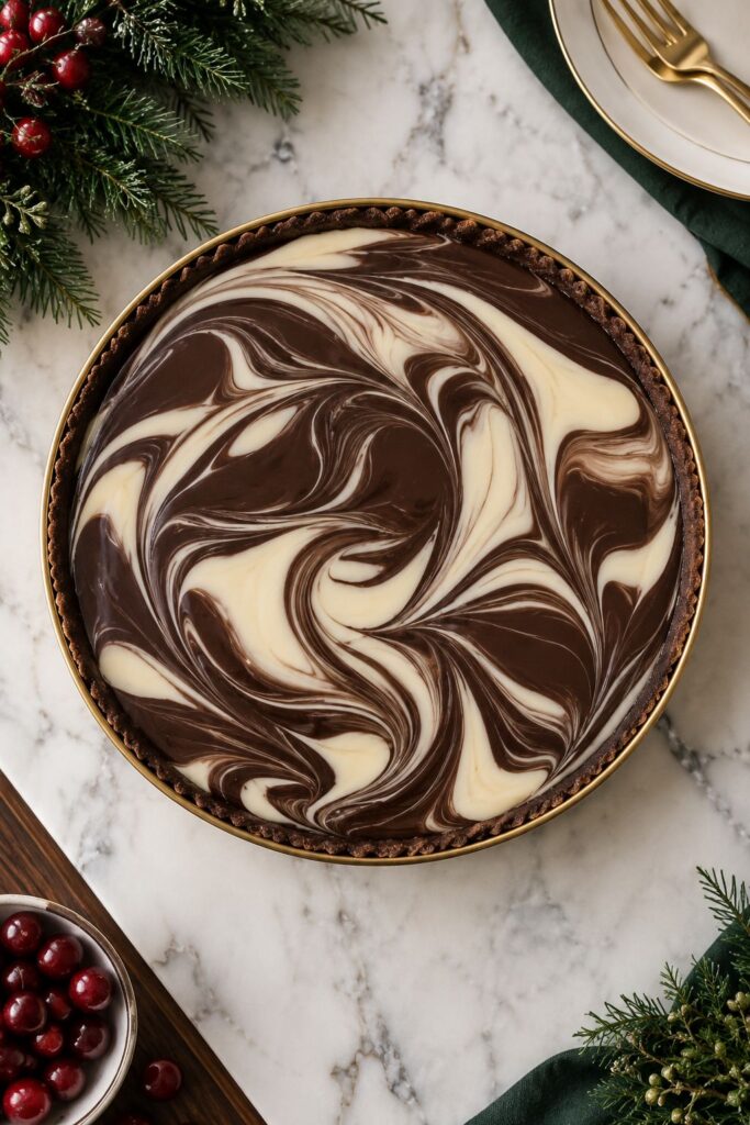 Black and white marble tart with swirled filling