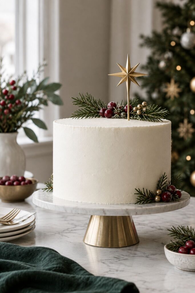 Single candle ceremonial white buttercream cake