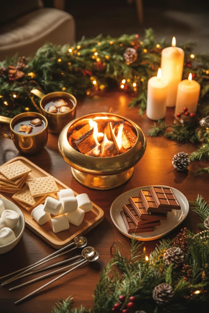 S'mores and hot toddy station for a late-night Christmas party