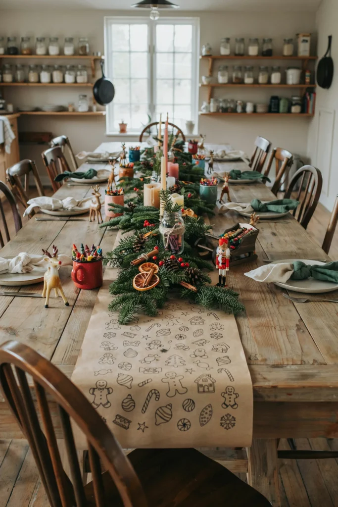 Gingerbread man coloring table runner with crayons