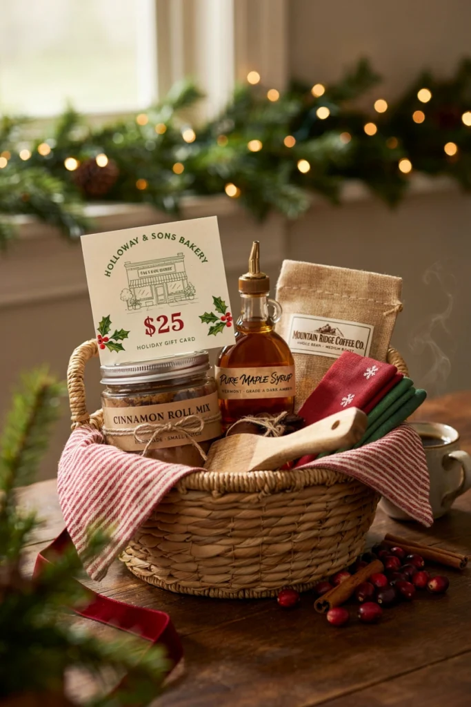 Christmas morning breakfast auction basket with bakery gift card and coffee