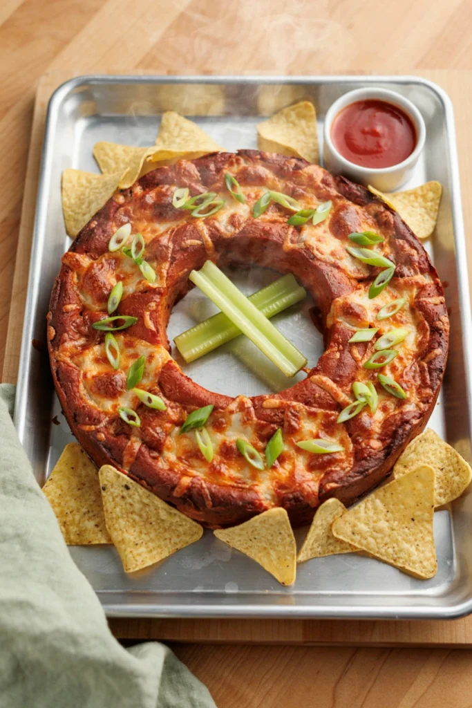 Baked Buffalo Chicken Dip Wreath