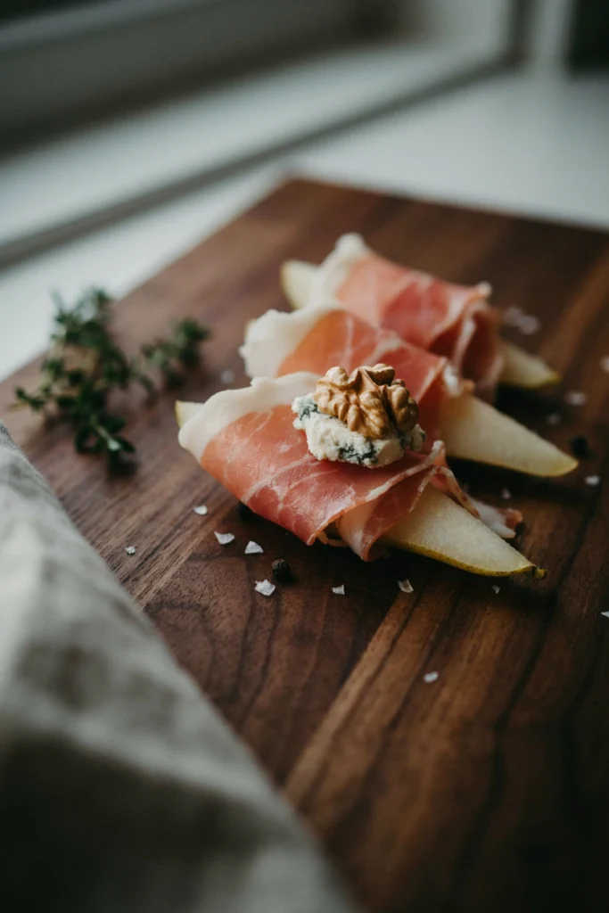 Prosciutto-Wrapped Pear and Gorgonzola Bites