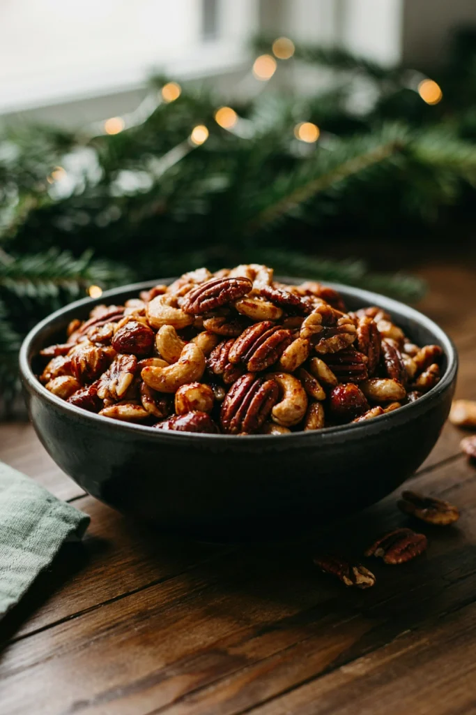 Smoky chipotle nut snack mix with glossy roasted nuts