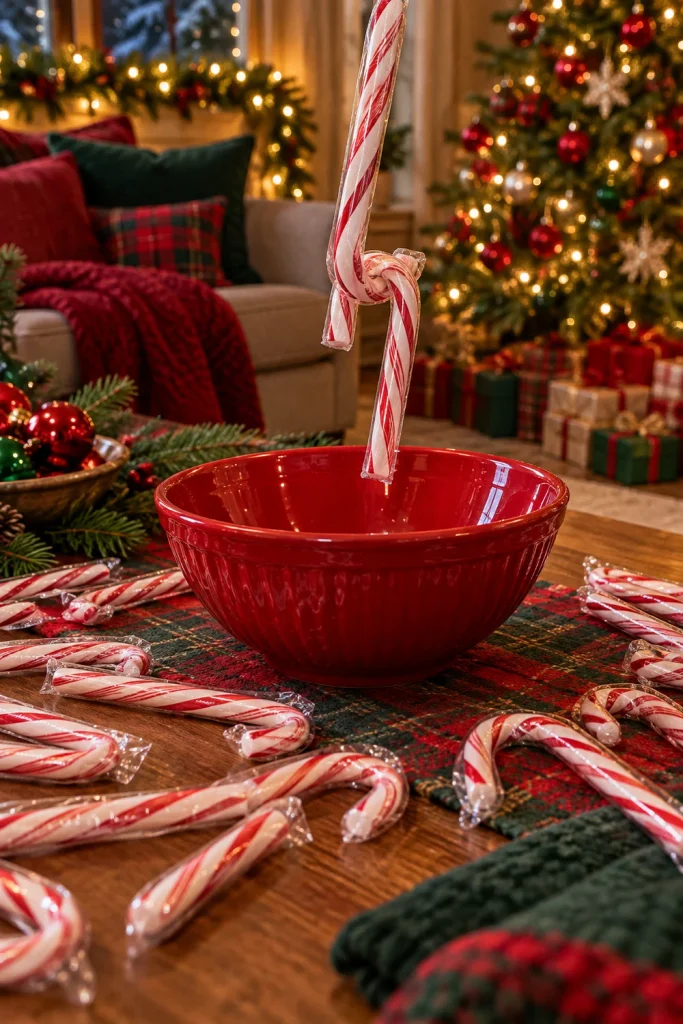 Candy canes used as hooks for the Candy Cane Hook Challenge game