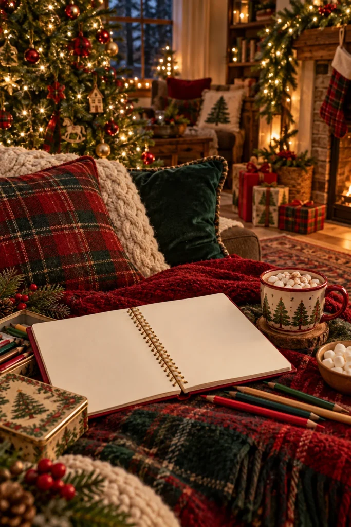 Family gathered on the couch telling a Christmas story round robin