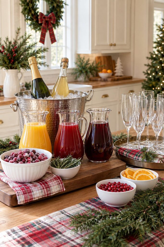 Mimosa and sparkling cider bar for a Christmas breakfast buffet