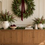 Evergreen Wreath and Burgundy Ribbon-1